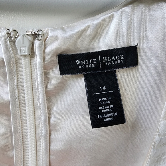White House Black Market Lace Fit and Flare Dress Cream Champagne Tan Size 14 - Picture 12 of 14